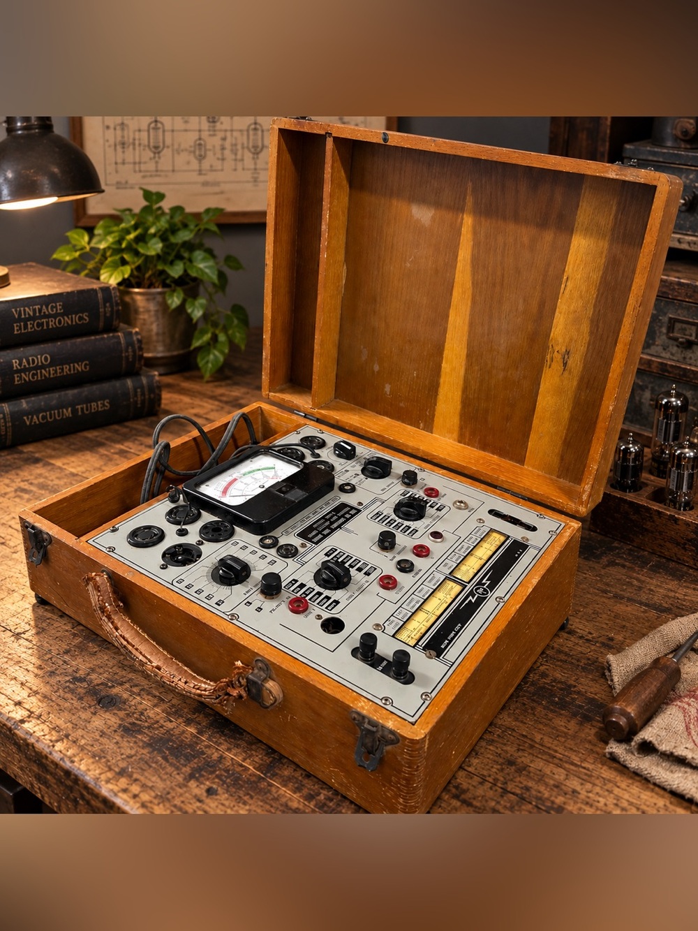 Vintage 1940s RCP Radio City Products 804A Tube Tester Set Tester Wood Case